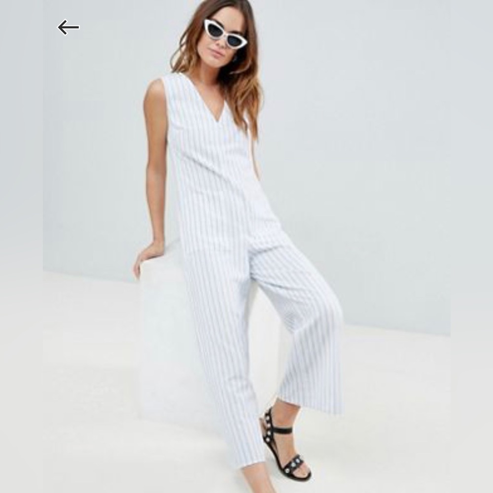 ASOS white and blue striped jumpsuit